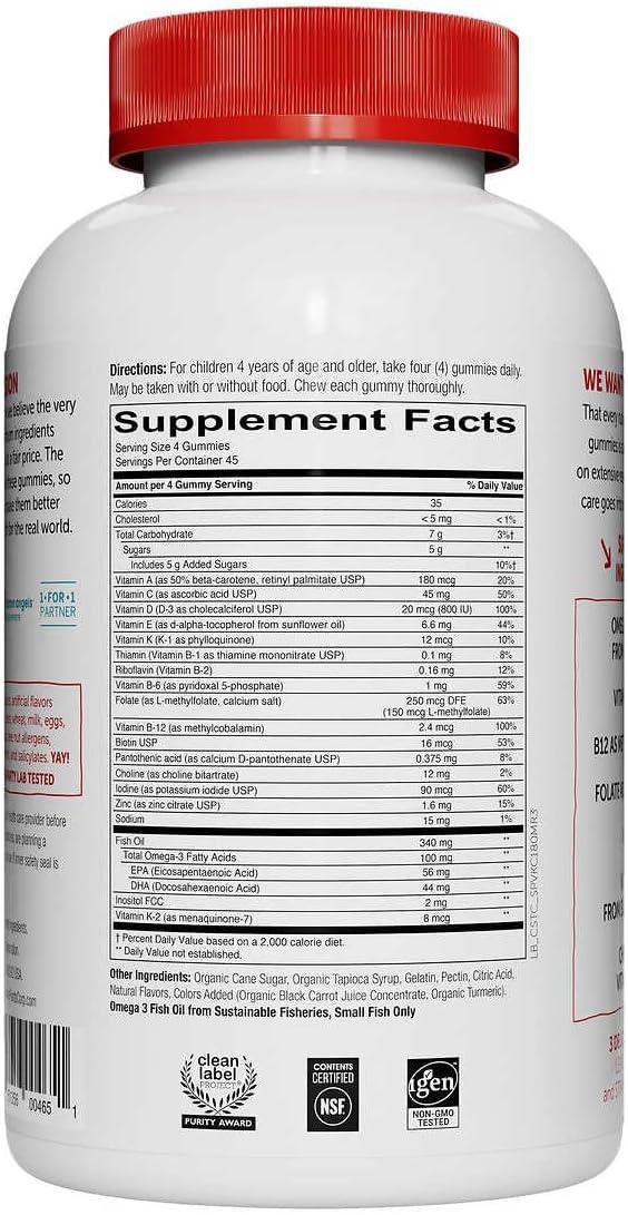 Smarty Pant Kids Complete Multivitamin, 180 Gummies Bundle, Multivitamin Plus Omega 3, Vitamin D3 and Vitamin B12, 45 Days Supply - Image 2