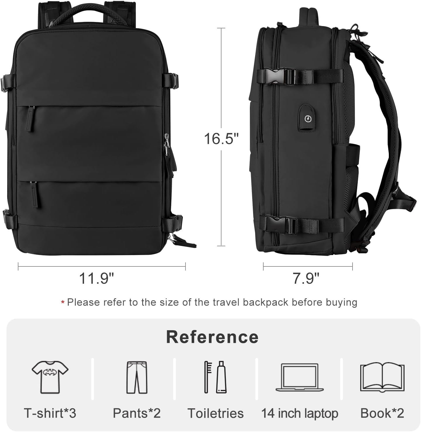 Travel Backpack For Women Men Airline Approved Carry On Backpack Flight Approved Waterproof Sports Luggage Backpack Casual Daypack Small Hiking Backpack Black Backpack - Image 3