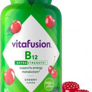 Vitafusion Extra Strength Vitamin B12 Gummy Vitamins for Energy Metabolism Support and Nervous System Health Support, Cherry Flavored, America’s Number 1 Brand, 45 Day Supply, 90 Count