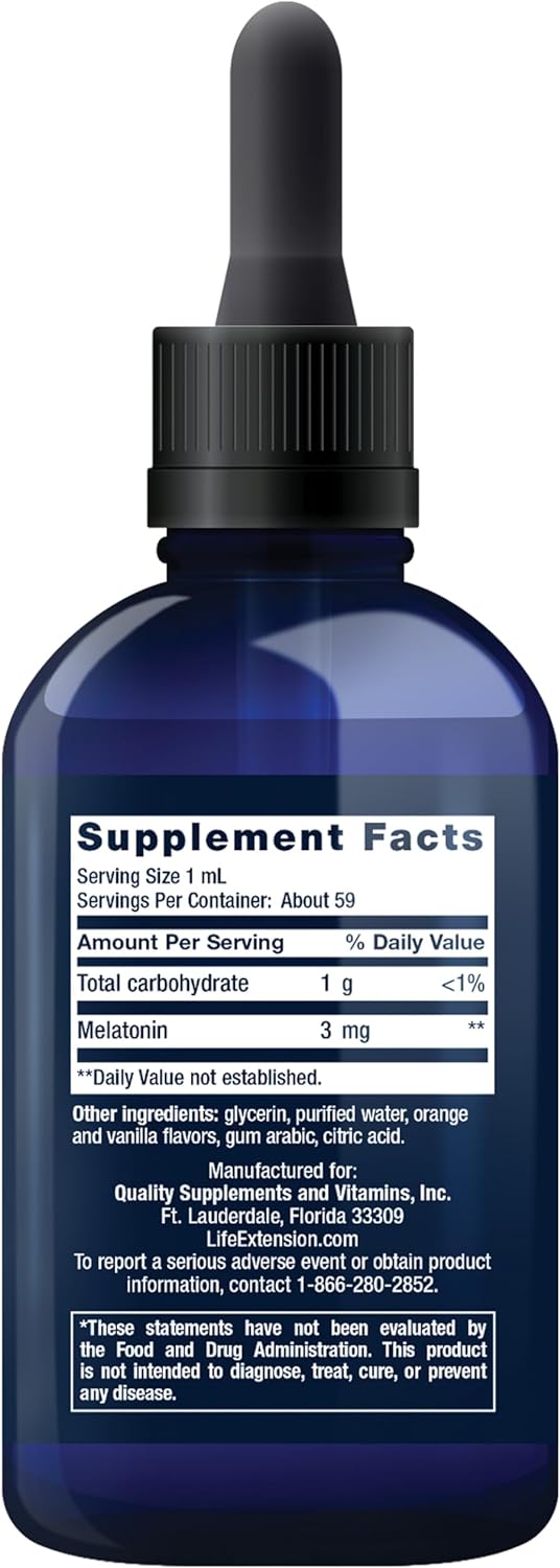 Life Extension Fast-Acting Liquid Melatonin – Sleep & Cellular Health Support Supplement – Gluten-Free – Non-GMO – Citrus-Vanilla Flavor – Net Wt. 2 fl.oz. (59 Servings) - Image 2