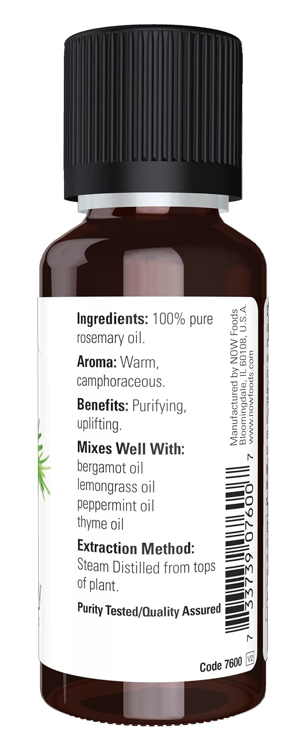 NOW Essential Oils, Rosemary Oil, Purifying Aromatherapy Scent, Steam Distilled, 100% Pure, Vegan, Child Resistant Cap, 1-Ounce - Image 4