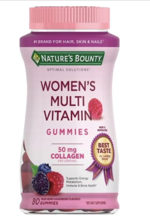 Nature's Bounty Optimal Solutions Women's Multivitamin, Immune and Cellular Energy Support, Bone Health, Raspberry Flavor, 80 Gummies, 40 Total Servings